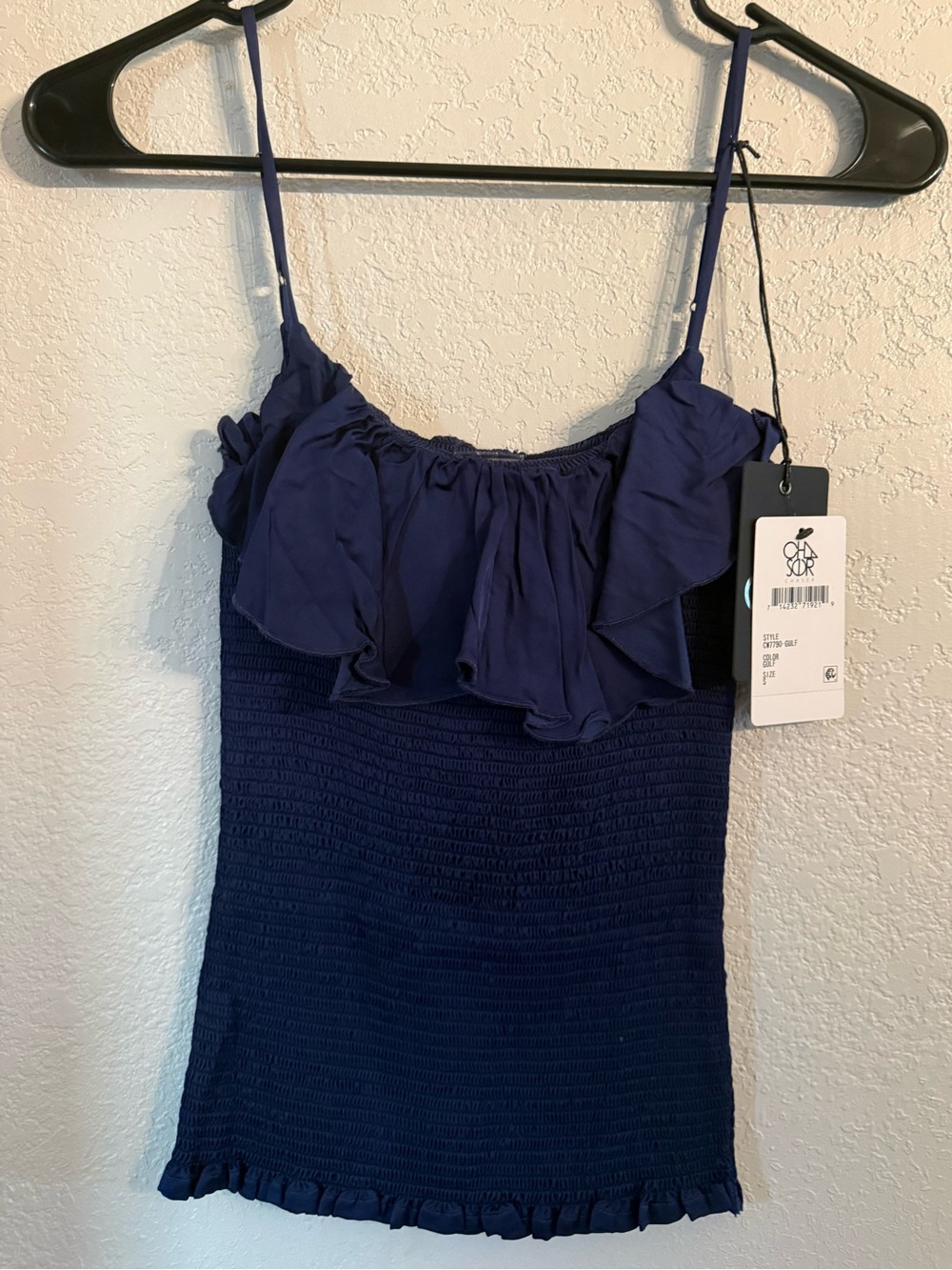 NWT Chaser Gulf Blue Smocked Ruffle Cami Top Size Small